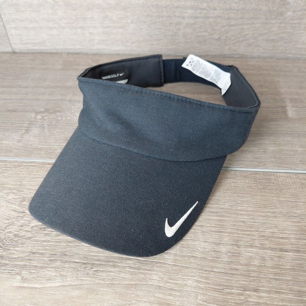 Nike Featherlight Visor Black White Dri-Fit Adjustable Golf Tennis Running Hat